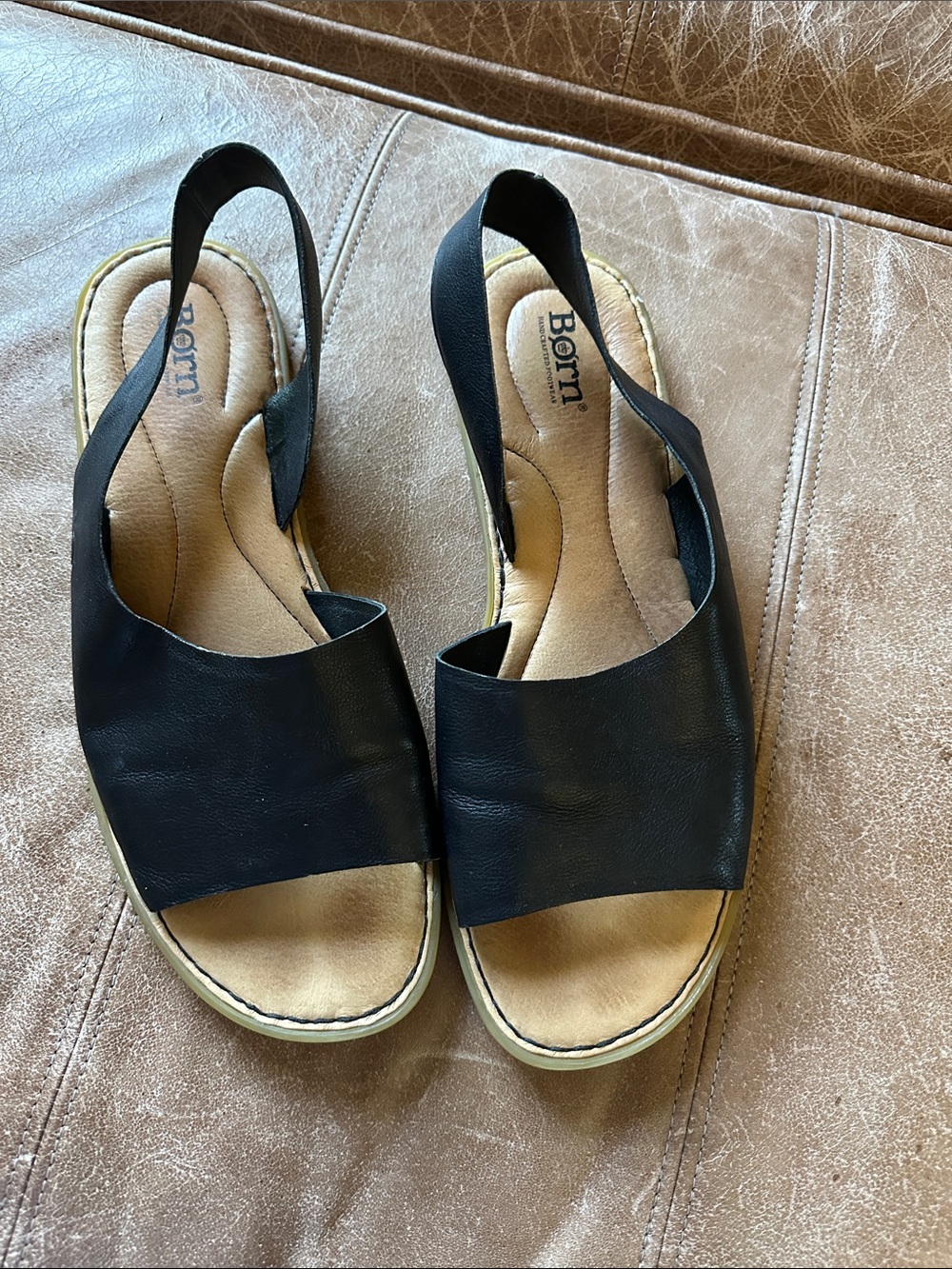Born Black Leather Open-Toe Slingback Sandals